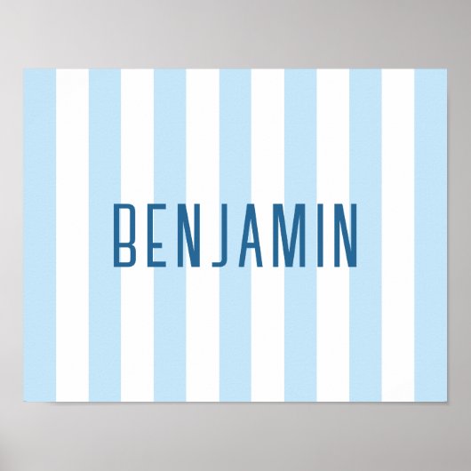 Poster Nom moderne bleu pâle et blanc rayé (Devant)