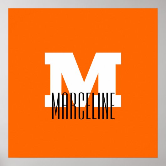 Poster Nom moderne élégant Initial | Neon Sunset Orange (Devant)