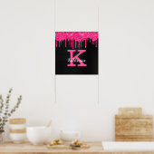 Poster Nom Monogramme avec Gouttes de Paillettes Rose Cha (Cuisine)