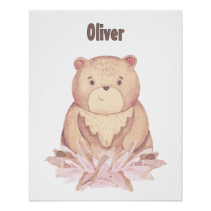 Poster Nom personnalisable Ours Brown