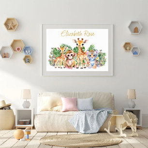 Poster Nom personnalisé Animaux de la jungle tropicale