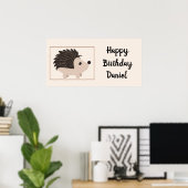 Poster Nom personnalisé & Anniversaire Hérisson animal (Bureau à domicile)