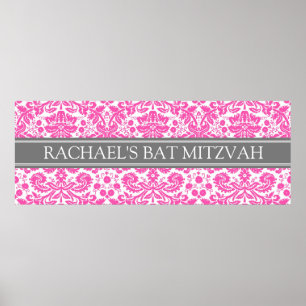 Poster Nom personnalisé bat mitzvah Bannière Damas rose