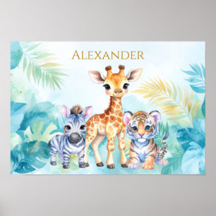 Poster Nom personnalisé bébé zèbre girafe et tigre de la