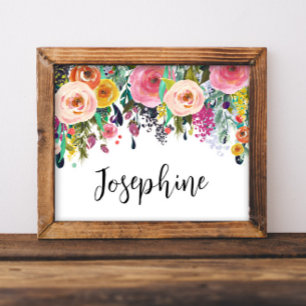 Poster Nom personnalisé Boho Floral Bedroom Nursery Art
