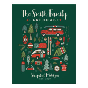 Poster Nom personnalisé Camping Noël
