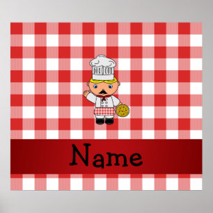Poster Nom personnalisé chef italien rouge blanc checkers