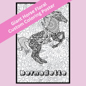 Poster Nom personnalisé Cheval géant Coloriage floral Aff