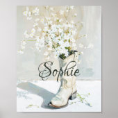 Poster Nom Personnalisé Cowgirl Boot With Flowers Peintur (Devant)