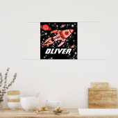 Poster Nom personnalisé espace roquette garçons noir roug (Cuisine)