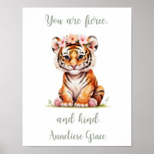 Poster Nom personnalisé Fille de la Nursery Safari Tiger