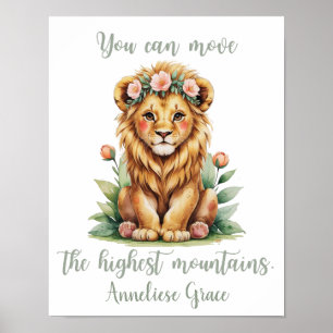 Poster Nom personnalisé Fille's Nursery Safari Lion Affir