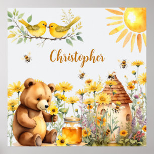 Poster Nom personnalisé Honey Bees Teddy Bear