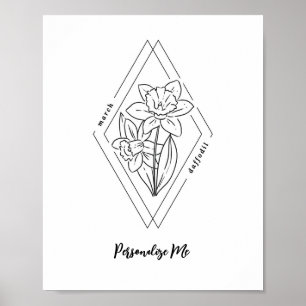 Poster Nom personnalisé Mars Daffodique Fleur de naissanc
