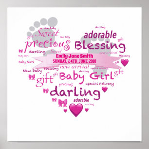 Poster Nom personnalisé Nouveau bébé fille Word Art