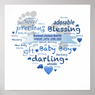 Poster Nom personnalisé Nouveau bébé garçon Mot Art