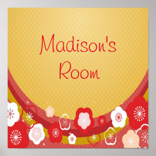 Poster Nom personnalisé ou texte asiatique Floral Abstrai