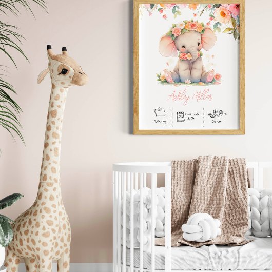 Poster Nom personnalisé pépinière d'éléphants imprimer