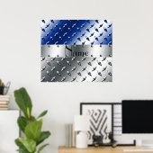 Poster Nom personnalisé plaque en acier diamant bleu arge (Bureau à domicile)