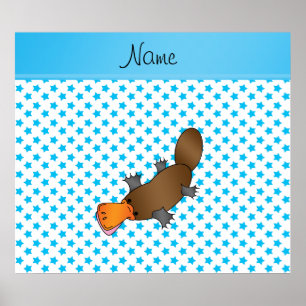 Poster Nom personnalisé platypus blanc bleu étoiles