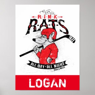 Poster Nom personnalisé Rats de patinoire Hockey Rouge