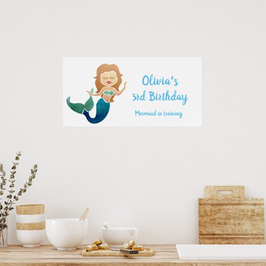 Poster Nom personnalisé & Sirène mûre d'anniversaire en f (Cuisine)