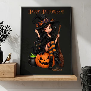 Poster Nom personnalisé Sorcière méchante Halloween