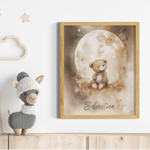 Poster Nom personnalisé Watercolor Teddy Bear Nursery