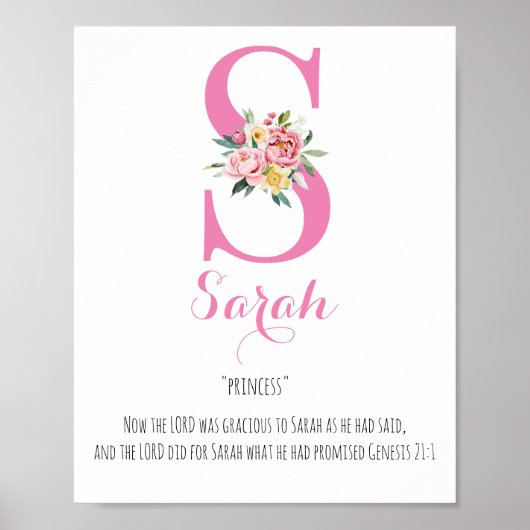 Poster Nom Signification Monogramme Aquarelle Flower (Devant)