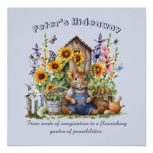 Poster Nom Texte Dire Fleur Jardin Tournesols Lapin (Devant)