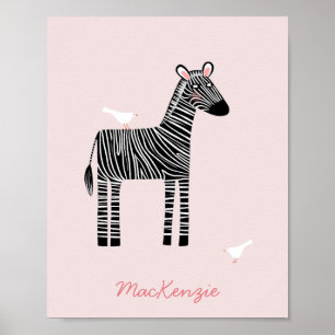 Poster Nom Zèbre mignon rose