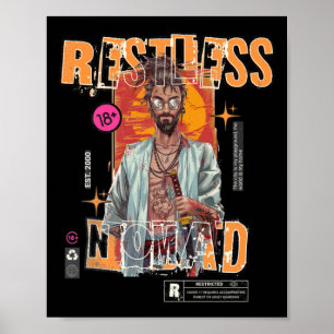 Poster Nomade Inquiet – Autocollant Samouraï Urbain