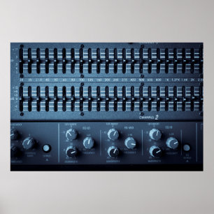 Poster Nombreux boutons sur un mixeur de sons dans un stu