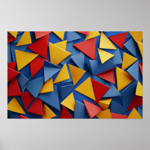 Poster Nombreux triangles en rouge, jaune et bleu