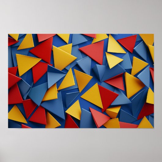 Poster Nombreux triangles en rouge, jaune et bleu (Devant)