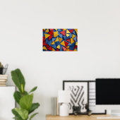 Poster Nombreux triangles en rouge, jaune et bleu (Bureau à domicile)