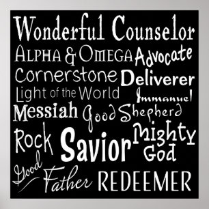 Poster Noms de Dieu de la Bible en noir et blanc