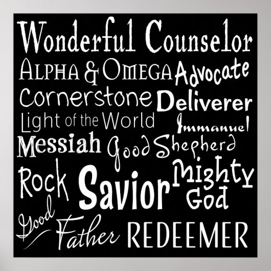 Poster Noms de Dieu de la Bible en noir et blanc (Devant)
