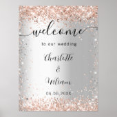 Poster Noms de mariage rose gold argent script de bienven (Devant)