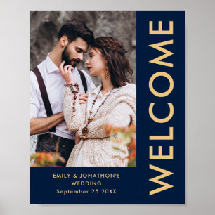 Poster Noms de photos élégants Noces Mariage Bienvenue Or