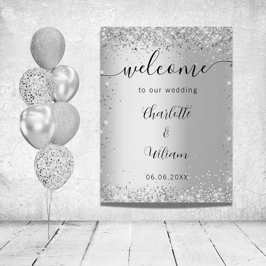 Poster Noms de scintillement argent mariage script de bie