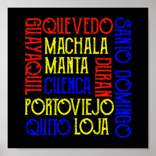 Poster Noms de villes d'Équateur Quito Guayaquil National