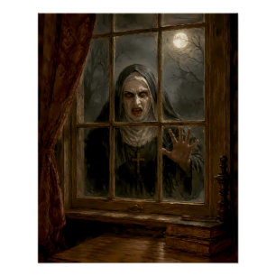 Poster Nonne effrayante à la fenêtre hantée Horreur gothi