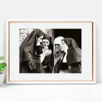 Nonnes fumer photographie vintage 12x8in