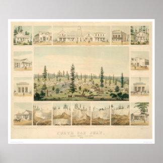 Poster Nord de San Juan, CA. Carte panoramique 1858 (1567