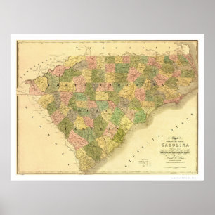 Poster Nord et carte 1839 de la Caroline du Sud