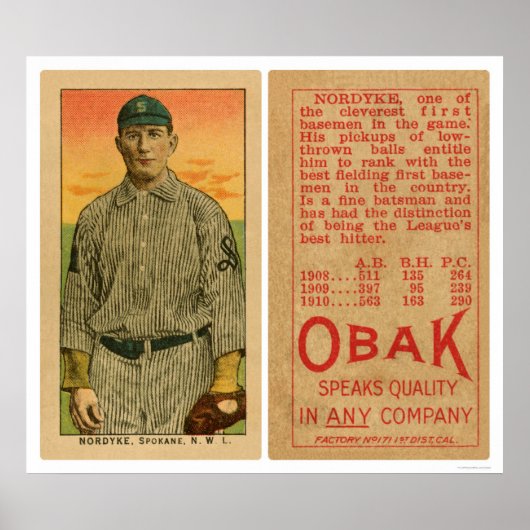 Poster Nordyke Spokane Baseball 1911 (Devant)