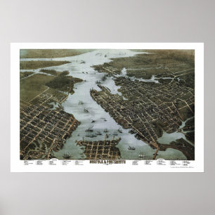 Poster Norfolk and Portsmouth, VA Panoramic Map - 1873