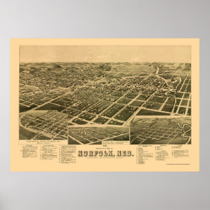 Poster Norfolk, NE Carte panoramique - 1889