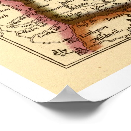 Poster Norfolk "Norfolcke" Comté Angleterre Ancien Atlas (Coin)